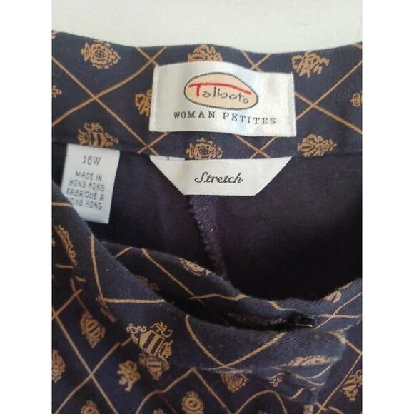 Talbots Woman vintage gold crest navy pants 16Petite stretch preppy old money - Picture 3 of 10